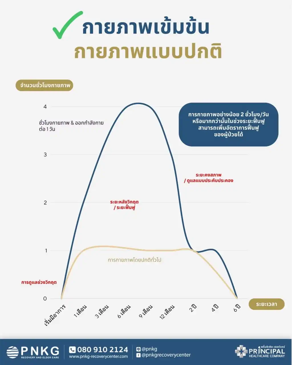 Golden Period คือ ช่วงเวลาที่ผู้ป่วยควรได้รับการทำกายภาพบำบัดมากที่สุด ช่วยส่งเสริมการฟื้นฟูของสมอง ลดโอกาสการเกิดภาวะแทรกซ้อน เช่น ข้อต่อยึดติด ภาวะปอดแฟบ และแผลกดทับ ดังนั้น Golden Period จึงมีความสำคัญอย่างมากกับผู้ป่วย