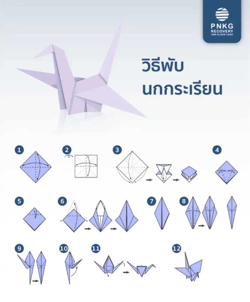 พับกระดาษ Origami คือ ศิลปะการพับกระดาษสไตล์ญี่ปุ่นให้เป็นรูปทรงต่าง ๆ โดยไม่ใช้กาวหรือกรรไกร และยังช่วยฟื้นฟูสมองและร่างกายในกลุ่มผู้สูงอายุหรือผู้ที่กำลังฟื้นฟูจากการบาดเจ็บได้เป็นอย่างดี