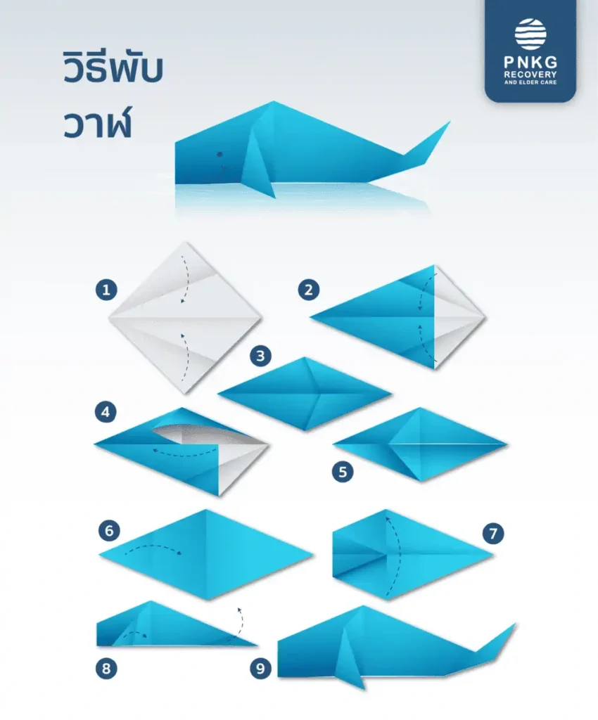 พับกระดาษ Origami คือ ศิลปะการพับกระดาษสไตล์ญี่ปุ่นให้เป็นรูปทรงต่าง ๆ โดยไม่ใช้กาวหรือกรรไกร และยังช่วยฟื้นฟูสมองและร่างกายในกลุ่มผู้สูงอายุหรือผู้ที่กำลังฟื้นฟูจากการบาดเจ็บได้เป็นอย่างดี